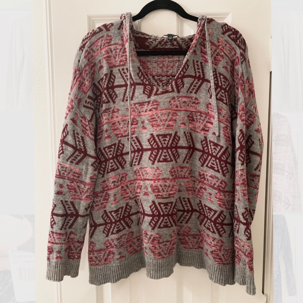 AEO Long Sleeve V-Neck Sweater with Hoodie